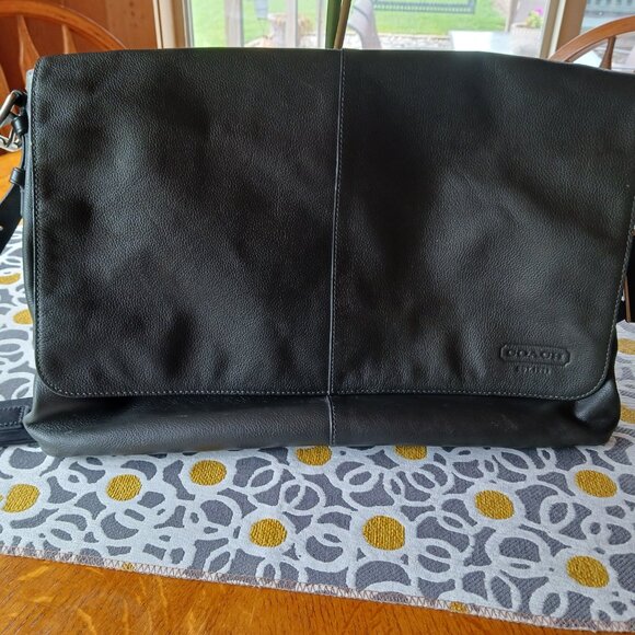 Vintage Coach Saddle Bag Gray Leather Long Strap Computer Bag - Picture 1 of 6